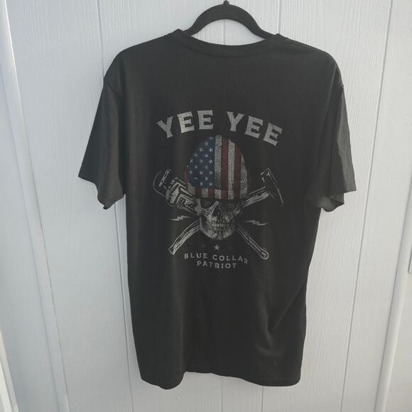 Yee Yee T-Shirt Size Large – Patriotic Skull Tee, Blue Collar, Country Style - Picture 4 of 4